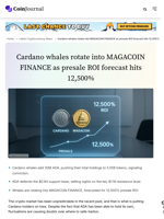 Cardano whales rotate into MAGACOIN FINANCE as presale ROI forecast hits 12,500% - CoinJournal