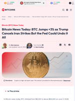 Bitcoin News Today: BTC Jumps +3% as Trump Cancels Iran Strike
