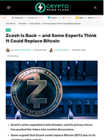 Zcash Is Back — and Some Experts Think It Could Replace Bitcoin - Crypto News Flash
