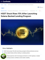 HSDT Stock Rises 15% After Launching Solana-Backed Lending Program