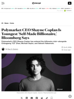 Polymarket CEO Shayne Coplan Is Youngest ‘Self-Made Billionaire,’ Bloomberg Says - Decrypt