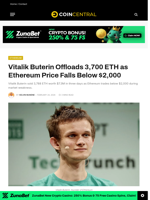 Vitalik Buterin Offloads 3,700 ETH as Ethereum Price Falls Below $2,000