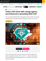 Tether CEO Rails Against S&P, Says Influencers Targeting Tether With FUD