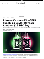 Bitmine Crosses 4% of ETH Supply as Saylor Reveals Another $1B BTC Buy - 