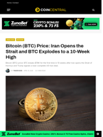 Bitcoin (BTC) Price: Iran Opens the Strait and BTC Explodes to a 10-Week High - CoinCentral