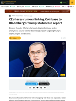 CZ Retweets Claims Coinbase Behind Bloomberg’s Trump Stablecoin Report