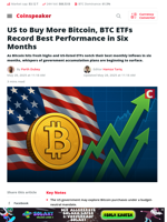 US Eyes More Bitcoin as ETFs Hit 6-Month High