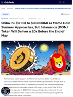 Shiba Inu (SHIB) to $0.000060 as Meme Coin Summer Approaches, But Salamanca (DON) Token Will Deliver a 20x Before the End of May