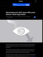 World Network’s WLD down 98% amid Altman–Musk legal battle