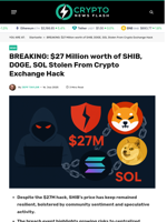 BREAKING: $27 Million worth of SHIB, DOGE, SOL Stolen From Crypto Exchange Hack
