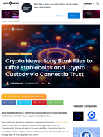 Crypto News: Sony Bank Files to Offer Stablecoins and Crypto Custody via Connectia Trust | Live Bitcoin News