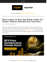 Best Crypto To Buy This Week Under $1! Stellar, Hedera And BFX Are Top Picks