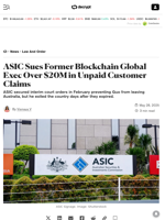 ASIC Sues Former Blockchain Global Exec Over $20M in Unpaid Customer Claims - Decrypt