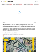 HYPE jumps 5% as token burn offsets $316 Million unlock, JUP gains weekly on supply freeze