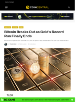 Bitcoin Breaks Out as Gold's Record Run Finally Ends - CoinCentral