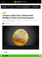 Cardano (ADA) Price: Whales Sell $500M as Token Tests Key Support - CoinCentral