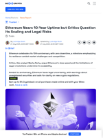 Ethereum Nears 10 Years of Uptime, Critics Raise Concerns