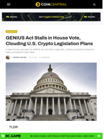 GENIUS Act Stalls in House Vote, Clouding U.S. Crypto Legislation Plans - CoinCentral
