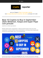 Best 10 Cryptos to Buy in September 2025: Bittensor, Kaspa and Super Pepe coin presale