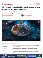 Bitcoin Accumulation Addresses Jump 101% to 262,000: Details - Coinspeaker