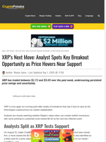 XRP’s Next Move: Analyst Spots Key Breakout Opportunity as Price Hovers Near Support