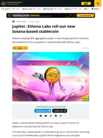 Jupiter, Ethena Labs roll out new Solana-based stablecoin