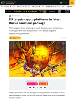 EU Sanctions Seek to Block Russian Crypto Platforms For First Time