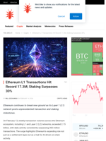 Ethereum L1 Transactions Hit Record 17.3M; Staking Surpasses 30% - NullTX