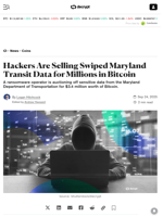 Hackers Are Selling Swiped Maryland Transit Data for Millions in Bitcoin - Decrypt
