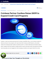 Coinbase Partner Cardless Raises $60M to Expand Credit Card Programs