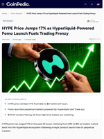 HYPE Price Jumps 17% as Hyperliquid-Powered Fomo Launch Fuels Trading Frenzy