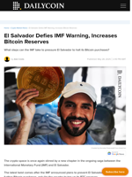 El Salvador Defies IMF Warning, Increases Bitcoin Reserves - DailyCoin