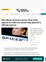 Elon Musk answers teen's final wish, agrees to make her plush dog SpaceX's official mascot