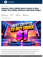 Pepeto, ADA, HBAR: Best Crypto to Buy Under $1 in 2026, Which Is the Next Pepe? - TechBullion