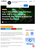Top 3 Altcoins for This Bull Run: ADA, XRP & NEX (Airdrop, Rewards, Big Upside & More For Presale Investors) | Live Bitcoin News