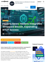 Hedera News: Hedera Integrates Wrapped Bitcoin, Expanding BTCFi Access | Live Bitcoin News