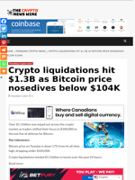 Crypto liquidations hit $1.3B as Bitcoin price nosedives below $104K - The Crypto News Wire