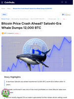 Bitcoin Price Crash Ahead? Satoshi-Era Whale Dumps 12,000 BTC