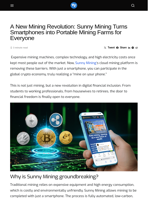 A New Mining Revolution: Sunny Mining Turns Smartphones into Portable Mining Farms for Everyone - Visionary Financial