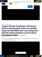 Crypto Market Prediction: Ethereum (ETH) Loses $4,000, Shiba Inu (SHIB): Hope for $0.00002 Not Lost, Dogecoin (DOGE) Hiding Bullish Card for $0.32 - U.Today