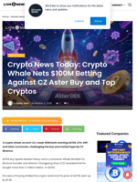 Crypto News Today: Crypto Whale Nets $100M Betting Against CZ Aster Buy and Top Cryptos | Live Bitcoin News