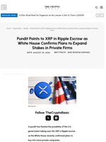 Pundit Points to XRP in Ripple Escrow as White House Confirms Plans to Expand Stakes in Private Firms