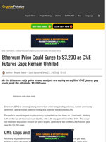 Ethereum Price Could Surge to $3,200 as CME Futures Gaps Remain Unfilled