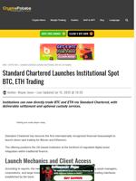 Standard Chartered Launches Institutional Spot BTC, ETH Trading