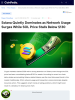 Solana Quietly Dominates as Network Usage Surges While SOL
Price Stalls Below $130