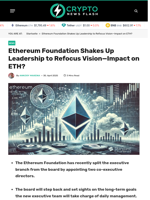 Ethereum Foundation Shakes Up Leadership to Refocus Vision—Impact on ETH? - Crypto News Flash