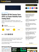 Coinbase Q3 Net Income Soars 475% as Crypto Volatility Fuels Trading Boom