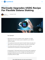 Marinade Upgrades USDG Recipe For Flexible Solana Staking
