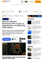 Bitcoin Miners’ Revenue Fell 4.23% in September as Difficulty Hike Nears – Mining Bitcoin News