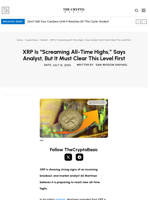XRP Is “Screaming All-Time Highs,” Says Analyst, But It Must Clear This Level First